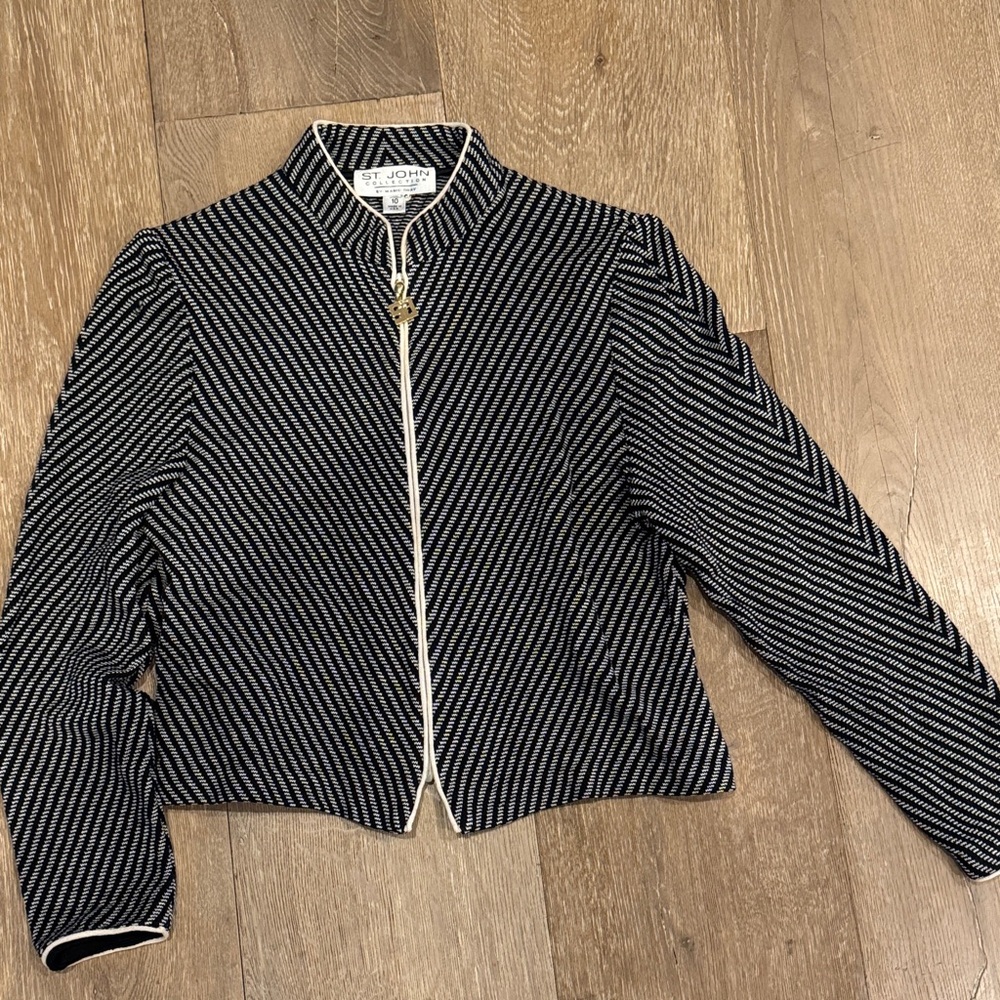 St. John Navy and White Chevron Blazer